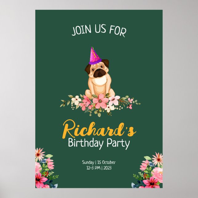 Poster Anniversaire de enfant floral mignon (Devant)