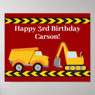 Poster Anniversaire de enfant Party Custom Red Trucks