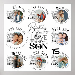 Poster Anniversaire de Fils 8 Collage de Photos Typograph
