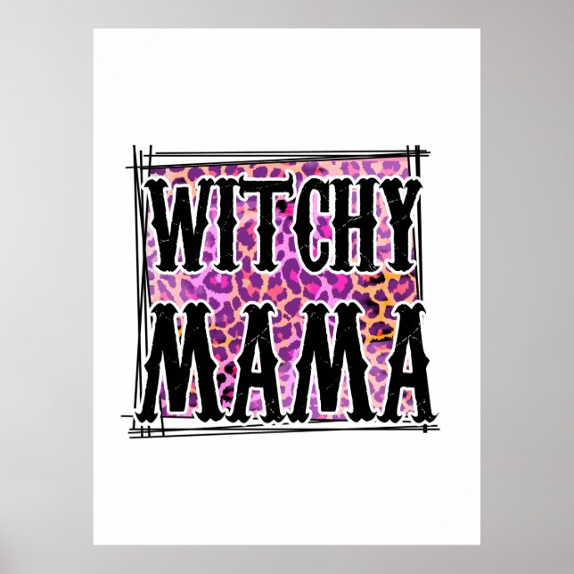 Poster Anniversaire de Halloween Leopard Witchy Mama (Devant)
