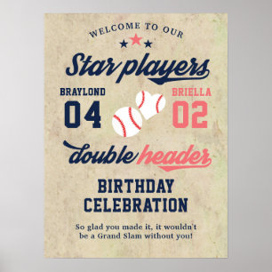 Poster Anniversaire de jumeaux ou de frères et sœurs avec
