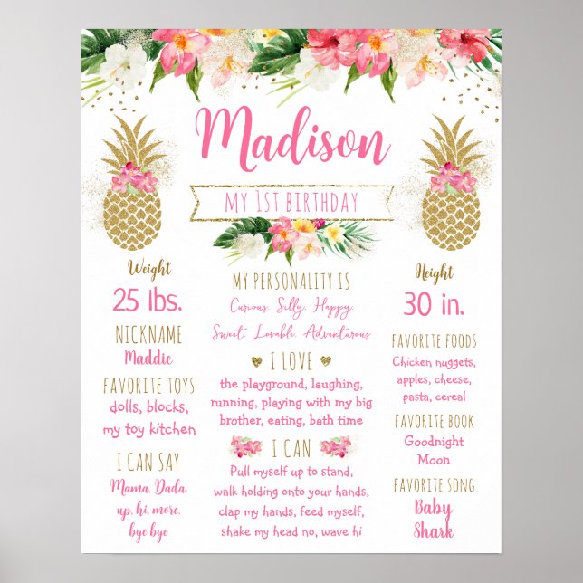 Poster Anniversaire de l'ananas rose or premier Jalon (Devant)