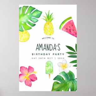 Poster Anniversaire d'été aquarelle tropicale