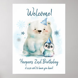 Poster Anniversaire d'hiver des ours pingouins et polaire