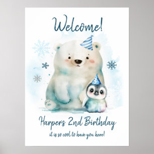 Poster Anniversaire d'hiver des ours pingouins et polaire