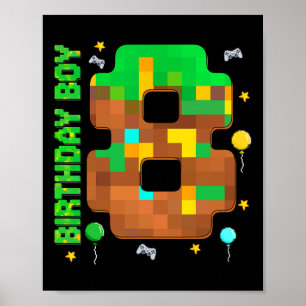 Poster Anniversaire drôle de 8 ans jeu pixel Anniversaire