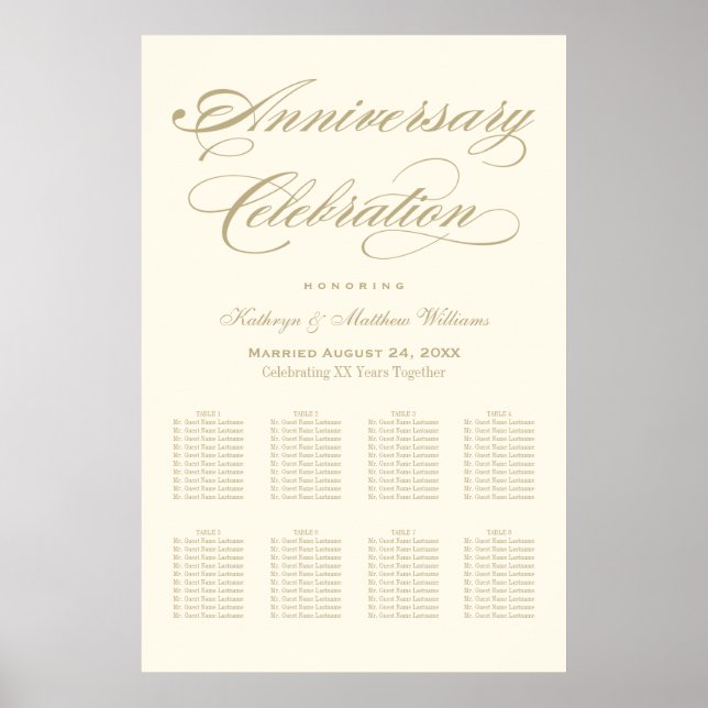 Poster Anniversaire du Mariage de calligraphie or élégant (Devant)