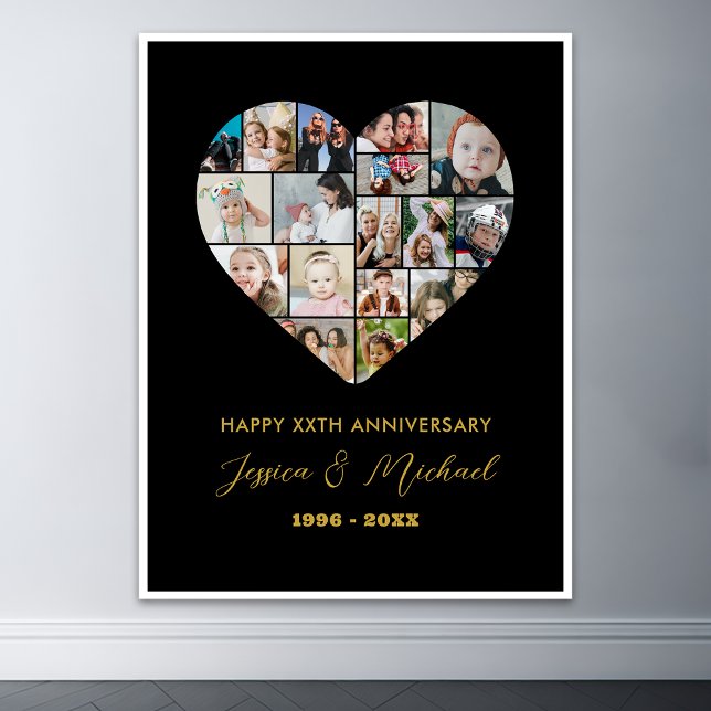 Poster Anniversaire du Mariage de Collage de photos de fo (Heart Shape Love Photo Collage)
