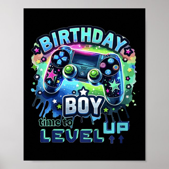 Poster Anniversaire Enfant Garçon Niveau Supérieur Manett (Devant)