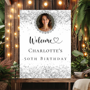 Poster Anniversaire fête argent diamants bienvenue