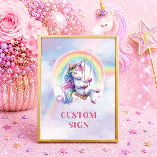Poster Anniversaire Fille Licorne Magique Pastel Tendance