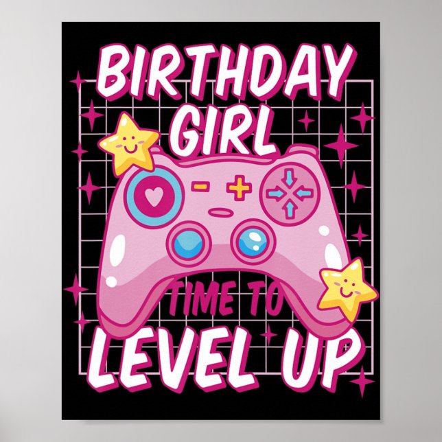 Poster Anniversaire Fille temps de monter le niveau jeu v (Devant)