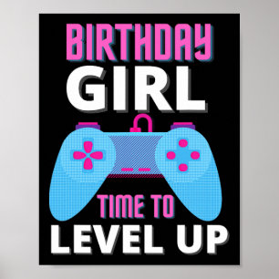 Poster Anniversaire Fille Temps De Niveau Up Video Jeu An