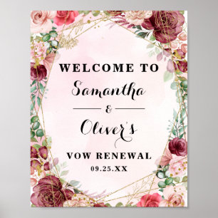 Poster Anniversaire floral Rose de Bourgogne élégant