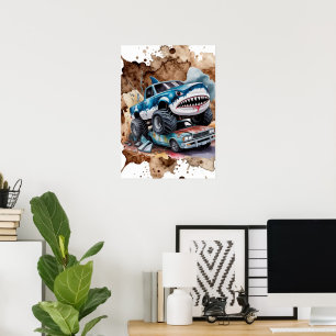 Poster Anniversaire Garçon Monster Truck Requin Patauge d