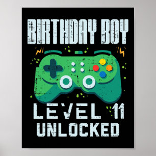 Poster Anniversaire Garçon Niveau 11 Déverrouillé Gamer C