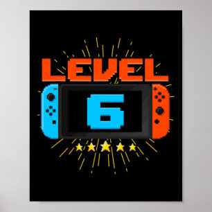 Poster Anniversaire Garçon Niveau 6 Jeu vidéo déverrouill
