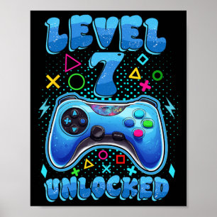 Poster Anniversaire Garçon Niveau 7 Jeu vidéo déverrouill
