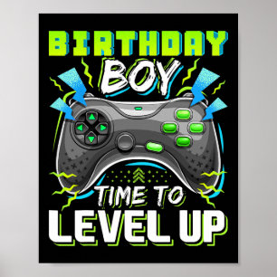 Poster Anniversaire Garçon Temps De Niveau Up Video Jeu A