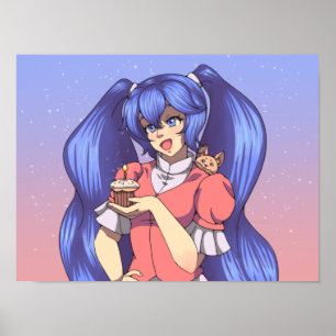 Poster Anniversaire Magique Anime Girl