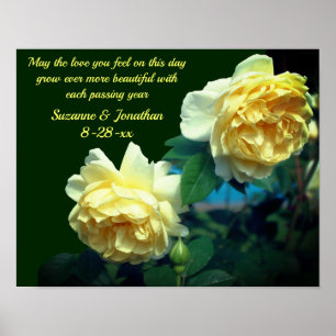 Poster Anniversaire Mariage Amour Rose Fleur personnalisé