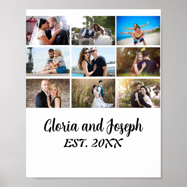 Poster Anniversaire Mariage personnalisé 9 Photo Collage (Devant)