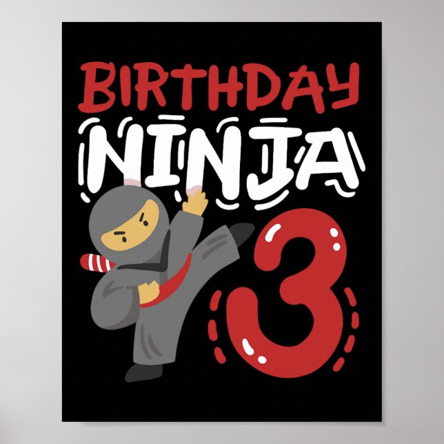 Poster Anniversaire Ninja 3 Anniversaire Karaté Enfants 3 (Devant)