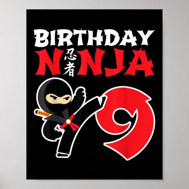 Poster Anniversaire Ninja - 9 ans Ninja Party - Anniversa (Devant)