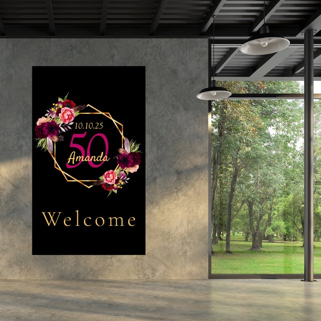 Poster Anniversaire noir fleurons géométriques or bordeau (Créateur téléchargé)