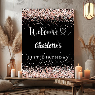 Poster Anniversaire noir rose or bienvenue