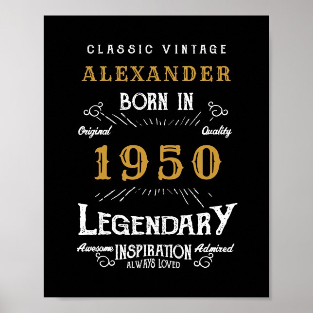 Poster Anniversaire personnalisé 1950 Ajouter Votre Nom L (Devant)