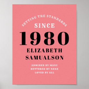 Poster Anniversaire personnalisé 1980 Réglage rose
