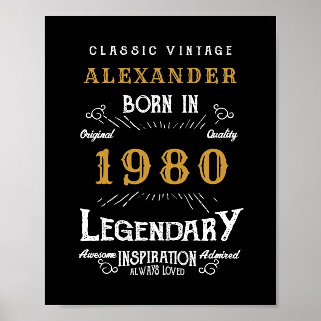 Poster Anniversaire Personnalisé Ajoutez Votre Nom 1980 L (Devant)