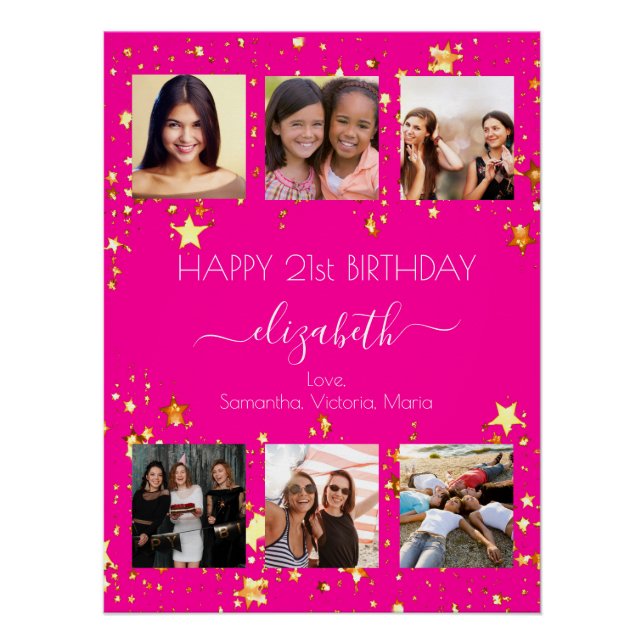 Poster Anniversaire photo collage rose chaud meilleurs am (Devant)