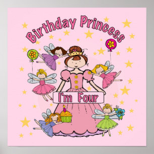 Poster Anniversaire Princesse Je suis quatre t-shirts et 