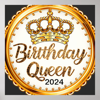 Poster Anniversaire Queen Gold Crown Party 2024 Filles An