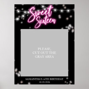 Poster Anniversaire Sweet 16 Fête Rose Néon Sombre