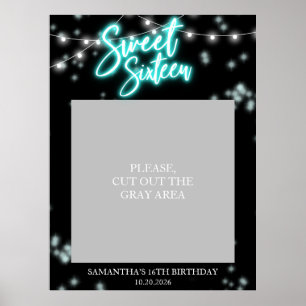 Poster Anniversaire Sweet 16 Fête Sombre Néon Teal Glow