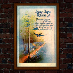 Poster Anniversaire vintage 1917 hirondelles