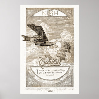 Poster Annonce d'avion vintage Curtiss de 1919