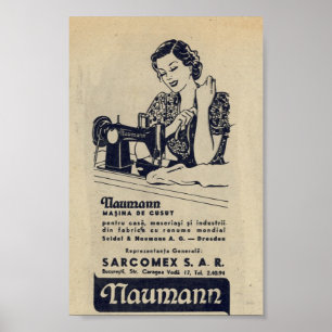 Poster Annonce de machine à coudre du cru 1940, Roumain,