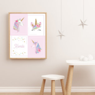 Poster Annonce de naissance de fille Licorne Rose Baby Sh