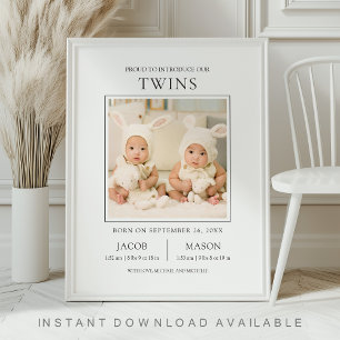 Poster Annonce de naissance photo de jumeaux modernes Swe
