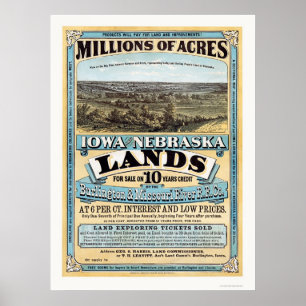 Poster Annonce foncière de l'Iowa et du Nebraska 1872