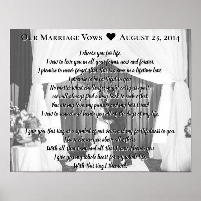 Poster Annonce mariage Vows Date Noir Blanc (Devant)