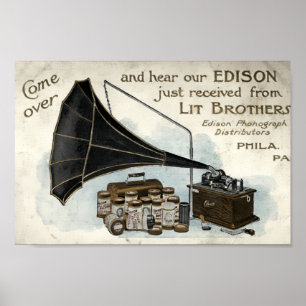 Poster Annonce Phonographe vintage de l'ère victorienne