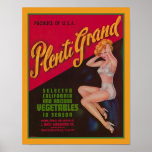 Poster Annonce Plenti Grand Vegetable des années 1940