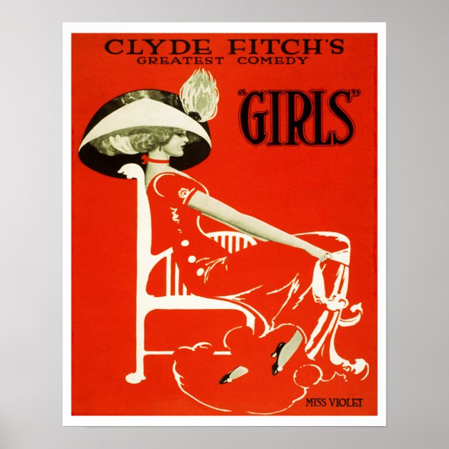 Poster Annonce théâtrale "Filles" de Clyde Fitch 1910 (Devant)