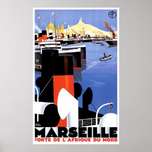 Poster Annonce vintage de bateau de Marseille Porte De