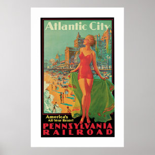Poster Annonce vintage de voyage d'Atlantic City